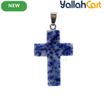 Natural Blue Sodalite Cross Pendant Necklace – Genuine Gemstone Religious Jewelry for Men & Women