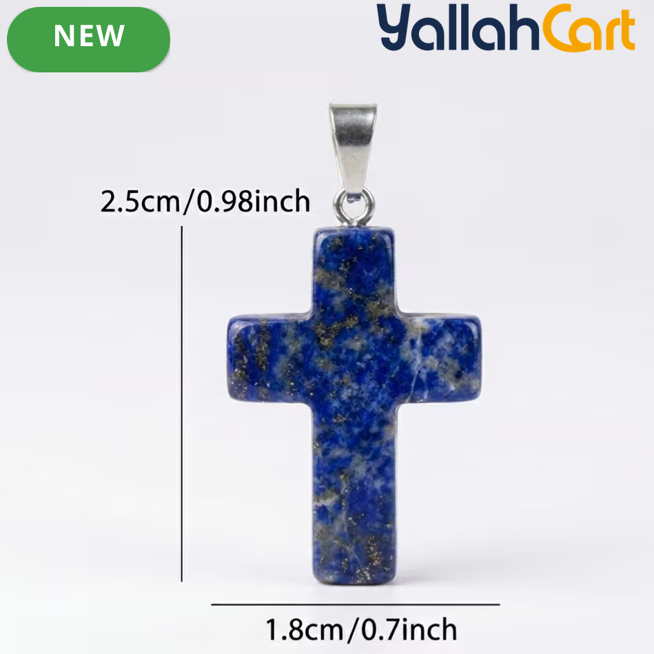 Lapis Lazuli Cross Pendant Necklace – Blue Gemstone Cross with Black Cord for Men & Women