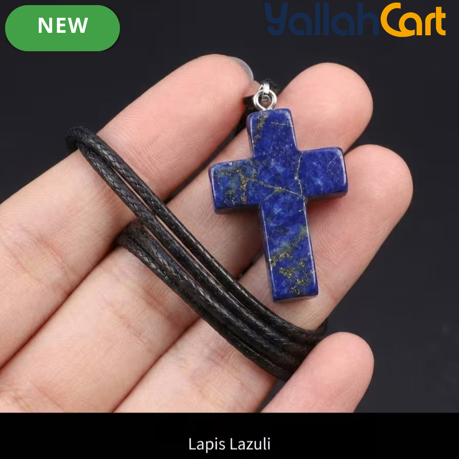 Lapis Lazuli Cross Pendant Necklace – Blue Gemstone Cross with Black Cord for Men & Women