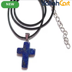 Lapis Lazuli Cross Pendant Necklace – Blue Gemstone Cross with Black Cord for Men & Women