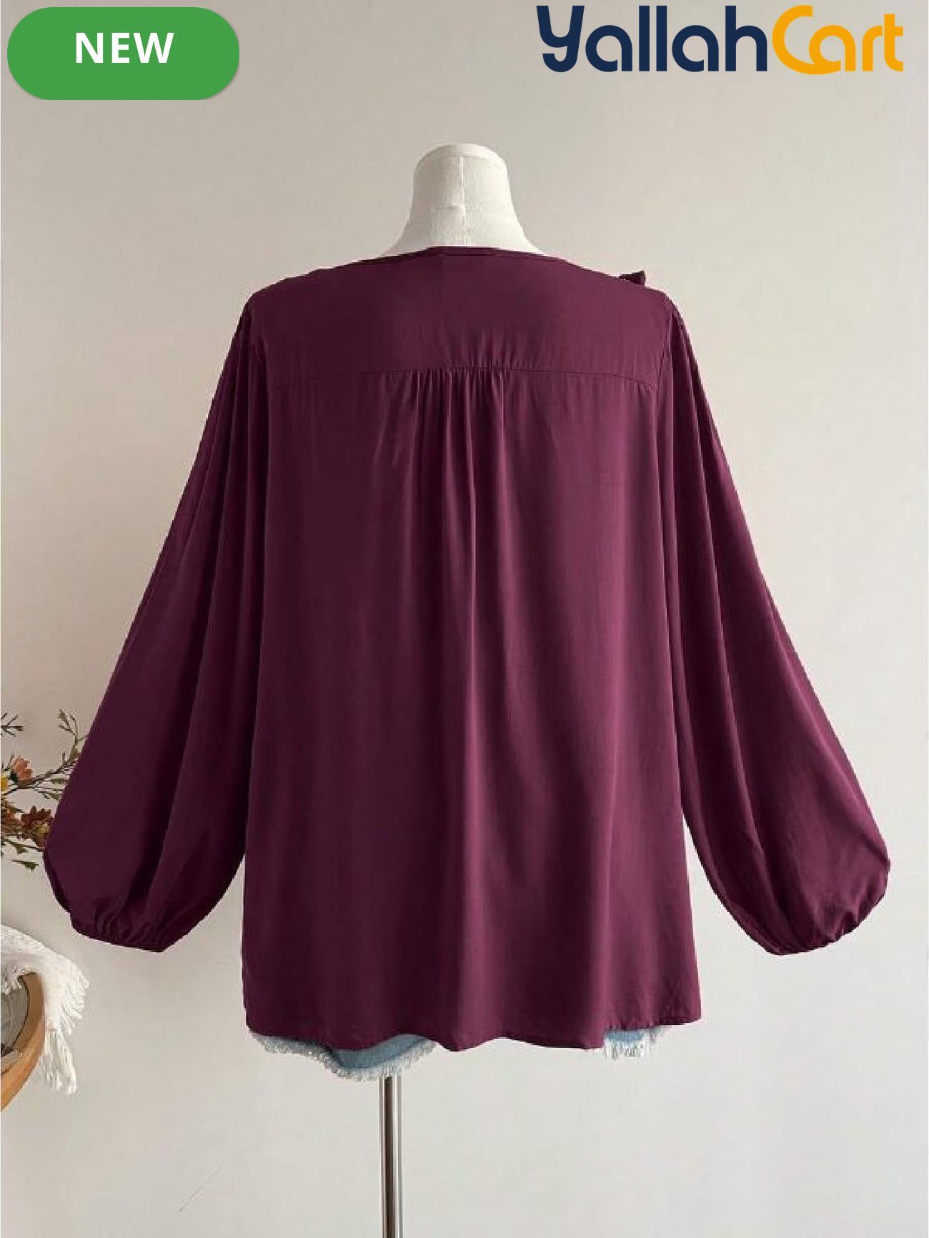 Plus Size Women’s Bohemian Lace Patchwork Fringe Top – Dark Purple Long Sleeve