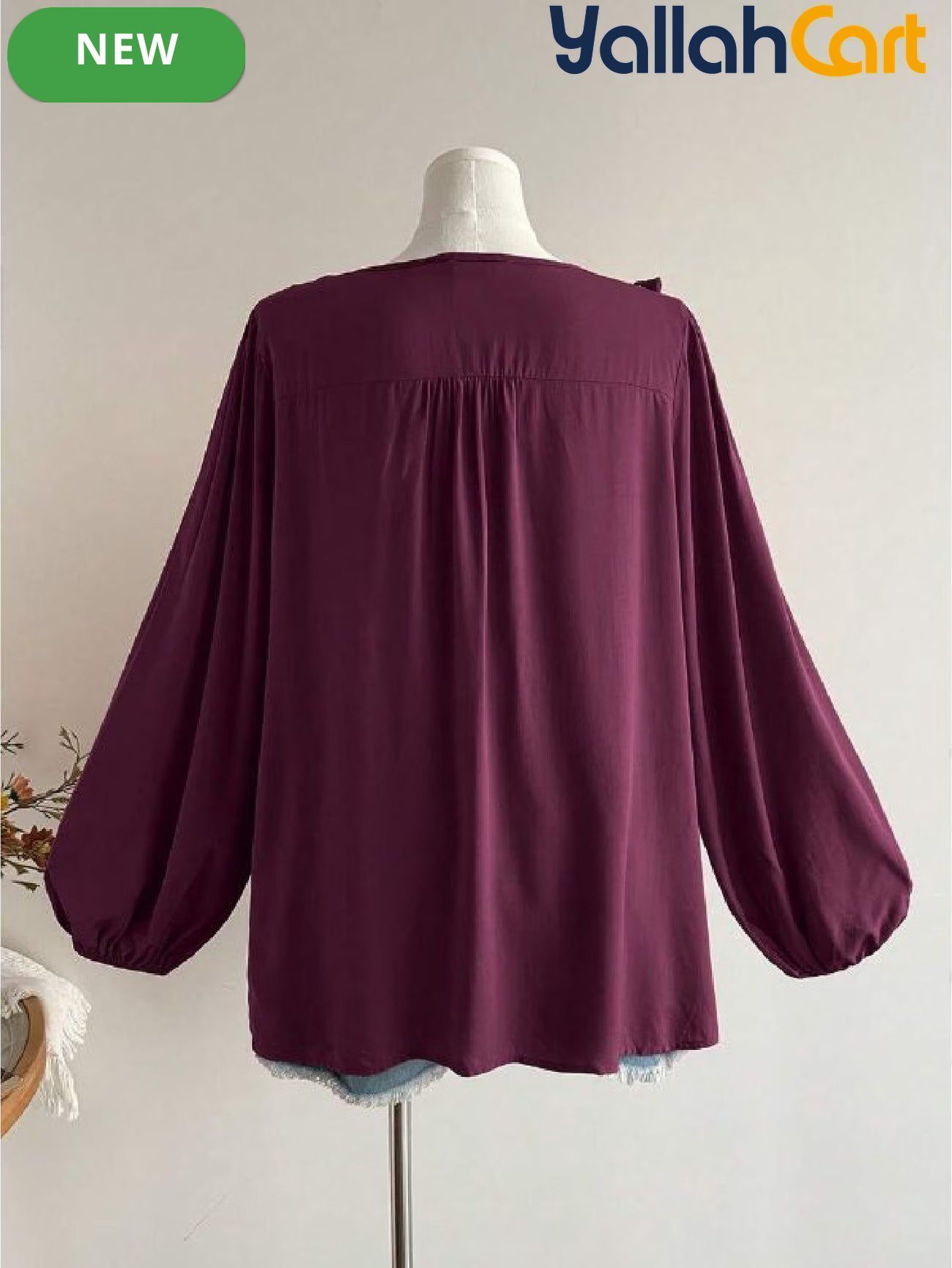 Plus Size Women’s Bohemian Lace Patchwork Fringe Top – Dark Purple Long Sleeve