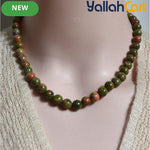 Natural Unakite Gemstone Beaded Necklace – 8mm Polished Stone Beads for Men & Women