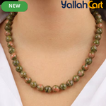 Natural Unakite Gemstone Beaded Necklace – 8mm Polished Stone Beads for Men & Women
