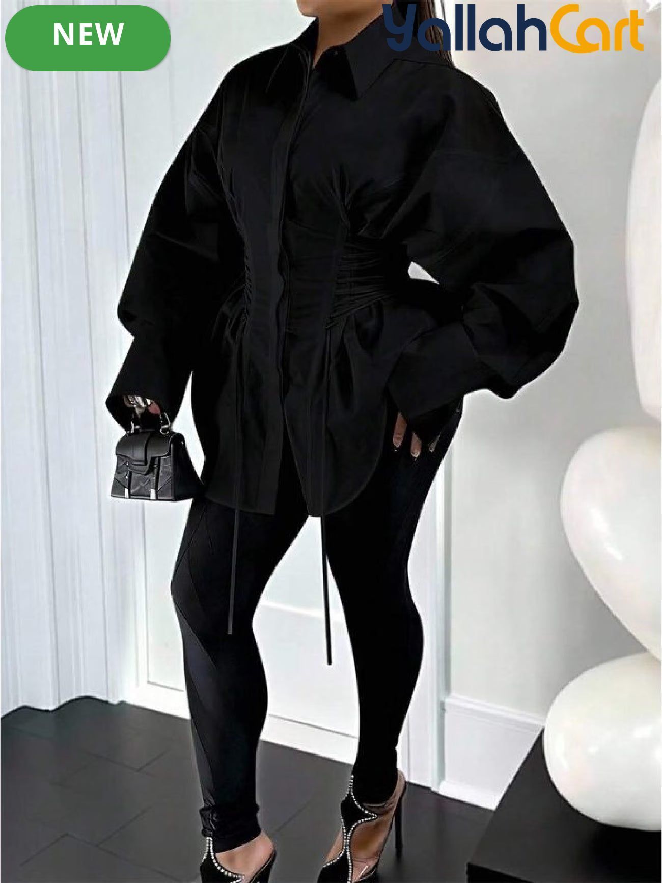 Plus Size Women’s A-Line Puff Sleeve Dress – Long Sleeve Tie Waist Dress with Zipper