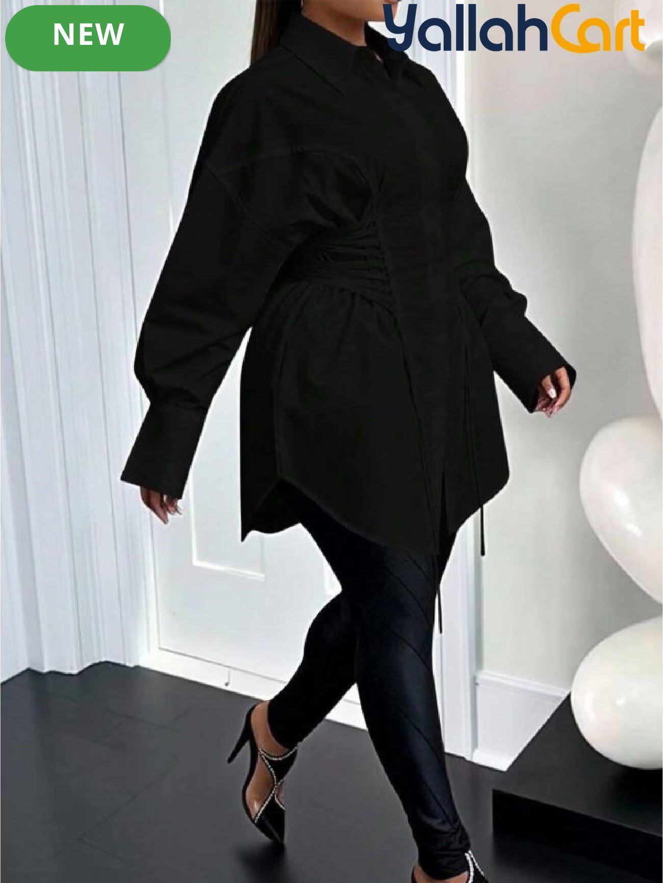 Plus Size Women’s A-Line Puff Sleeve Dress – Long Sleeve Tie Waist Dress with Zipper