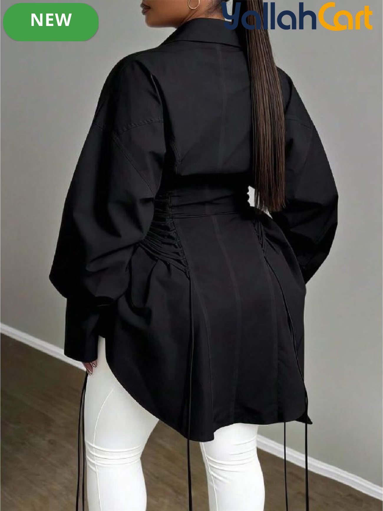Plus Size Women’s A-Line Puff Sleeve Dress – Long Sleeve Tie Waist Dress with Zipper