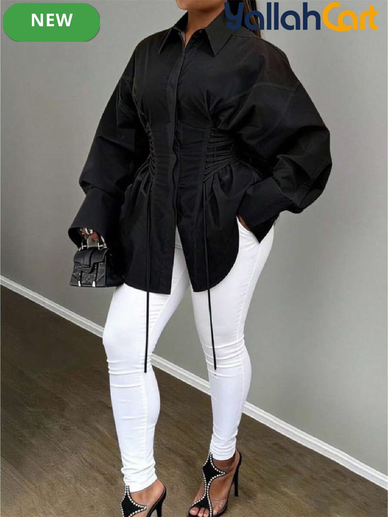 Plus Size Women’s A-Line Puff Sleeve Dress – Long Sleeve Tie Waist Dress with Zipper
