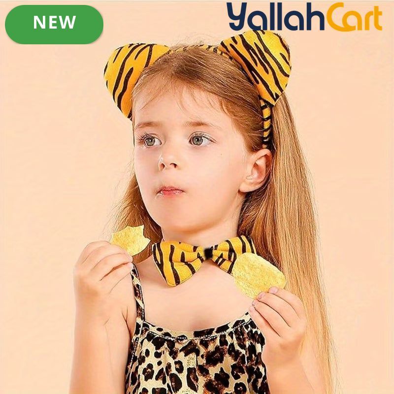 Tiger Costume Accessories Set – Ears Headband, Bow Tie & Tail for Halloween & Cosplay