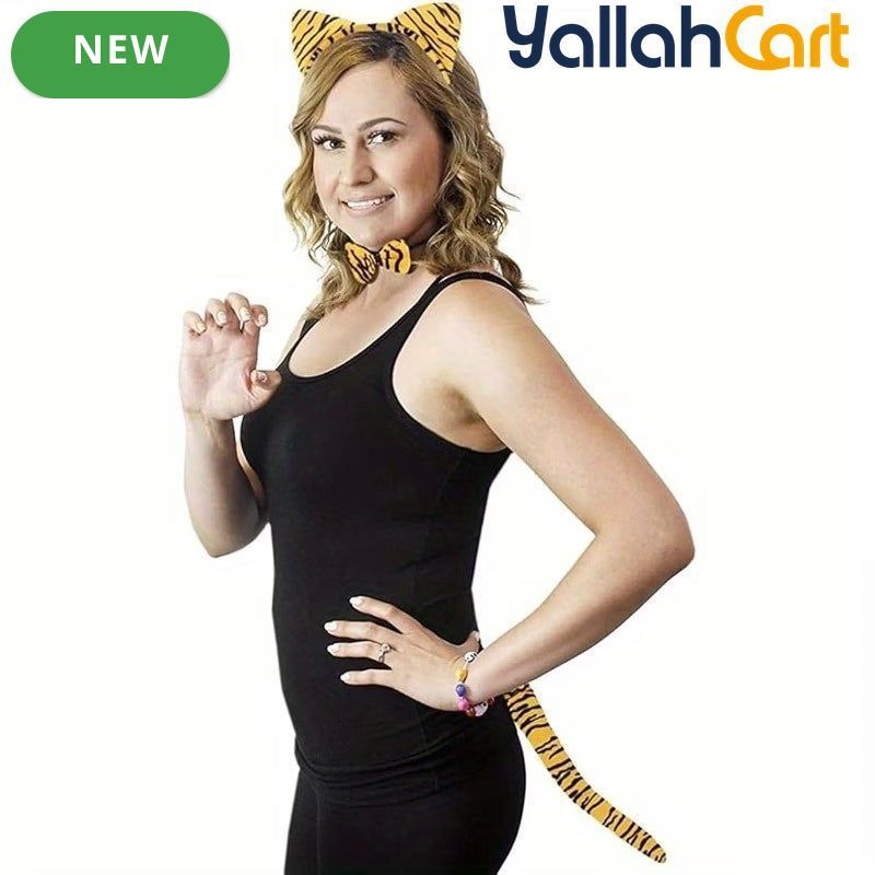 Tiger Costume Accessories Set – Ears Headband, Bow Tie & Tail for Halloween & Cosplay