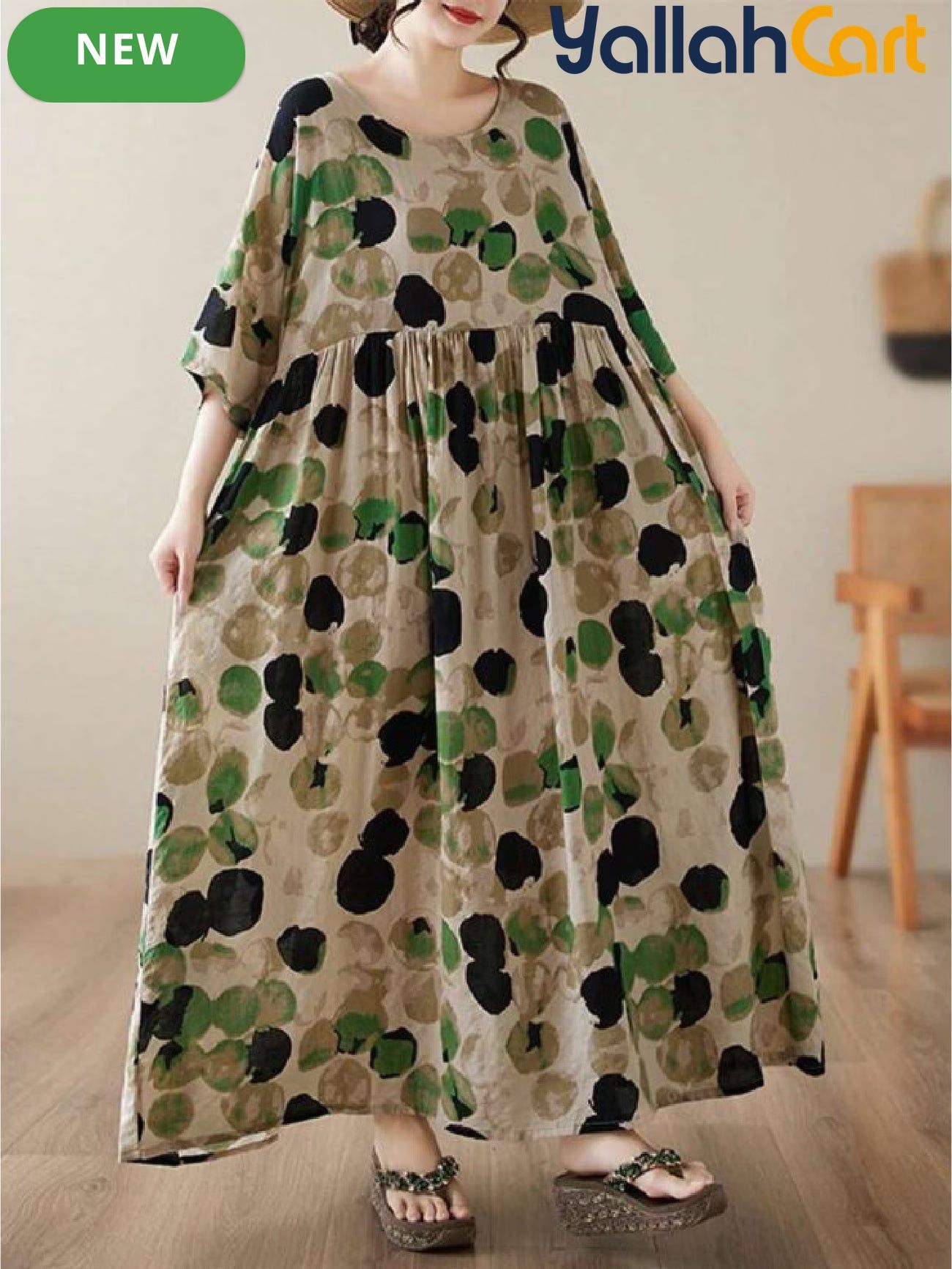 Plus Size Halloween Bat Sleeve Maxi Dress with Pockets