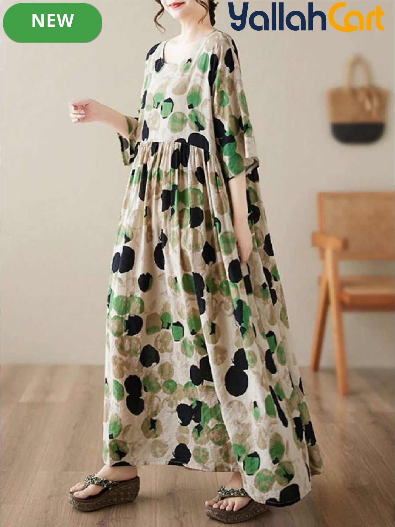 Plus Size Halloween Bat Sleeve Maxi Dress with Pockets