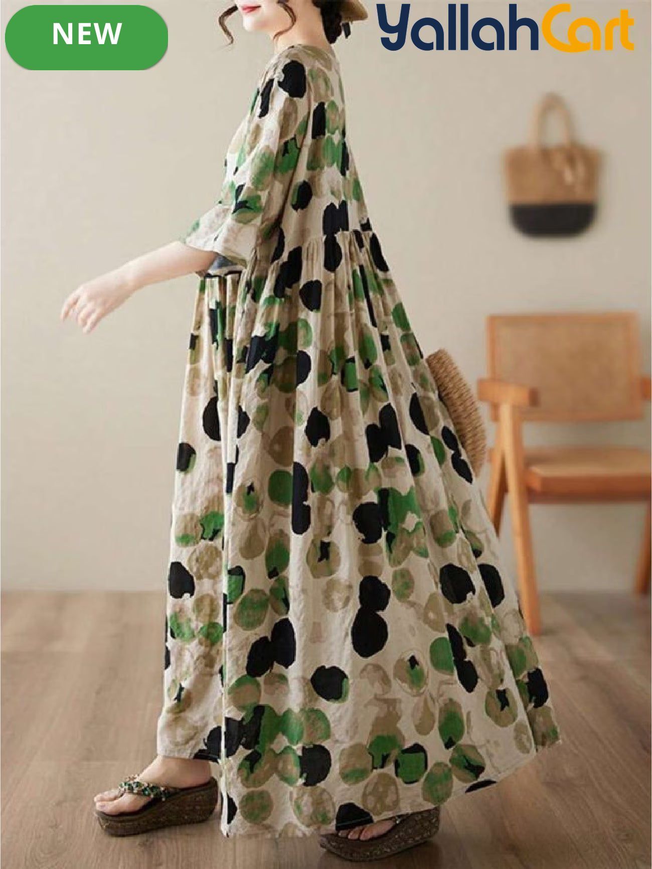 Plus Size Halloween Bat Sleeve Maxi Dress with Pockets
