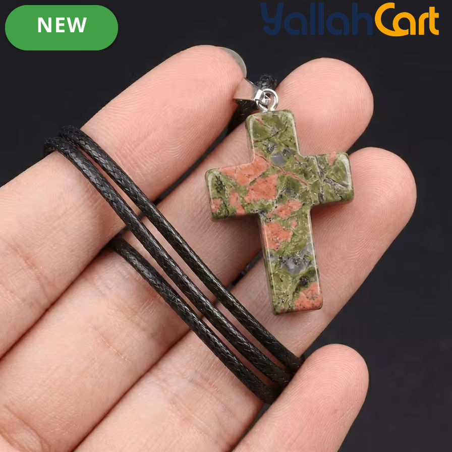 Natural Red Jasper Cross Pendant Necklace – Adjustable Black Cord Gemstone Religious Jewelry