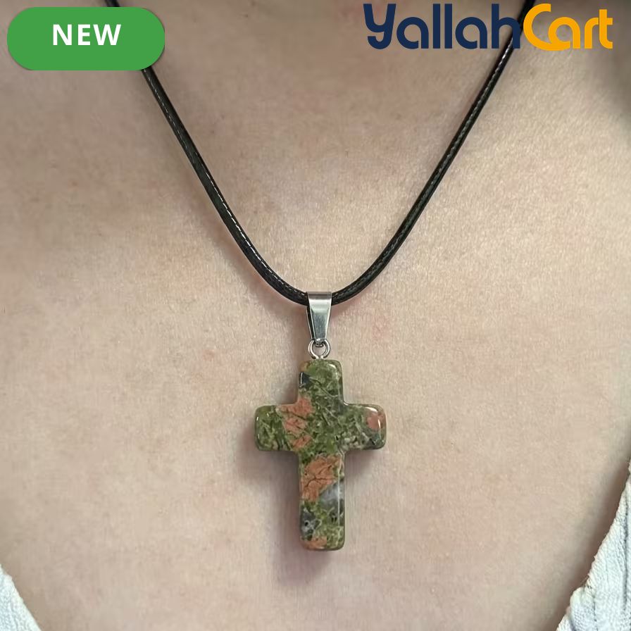 Natural Red Jasper Cross Pendant Necklace – Adjustable Black Cord Gemstone Religious Jewelry