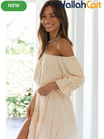 Women’s Nordic Striped One-Shoulder Waist-Detail Dress