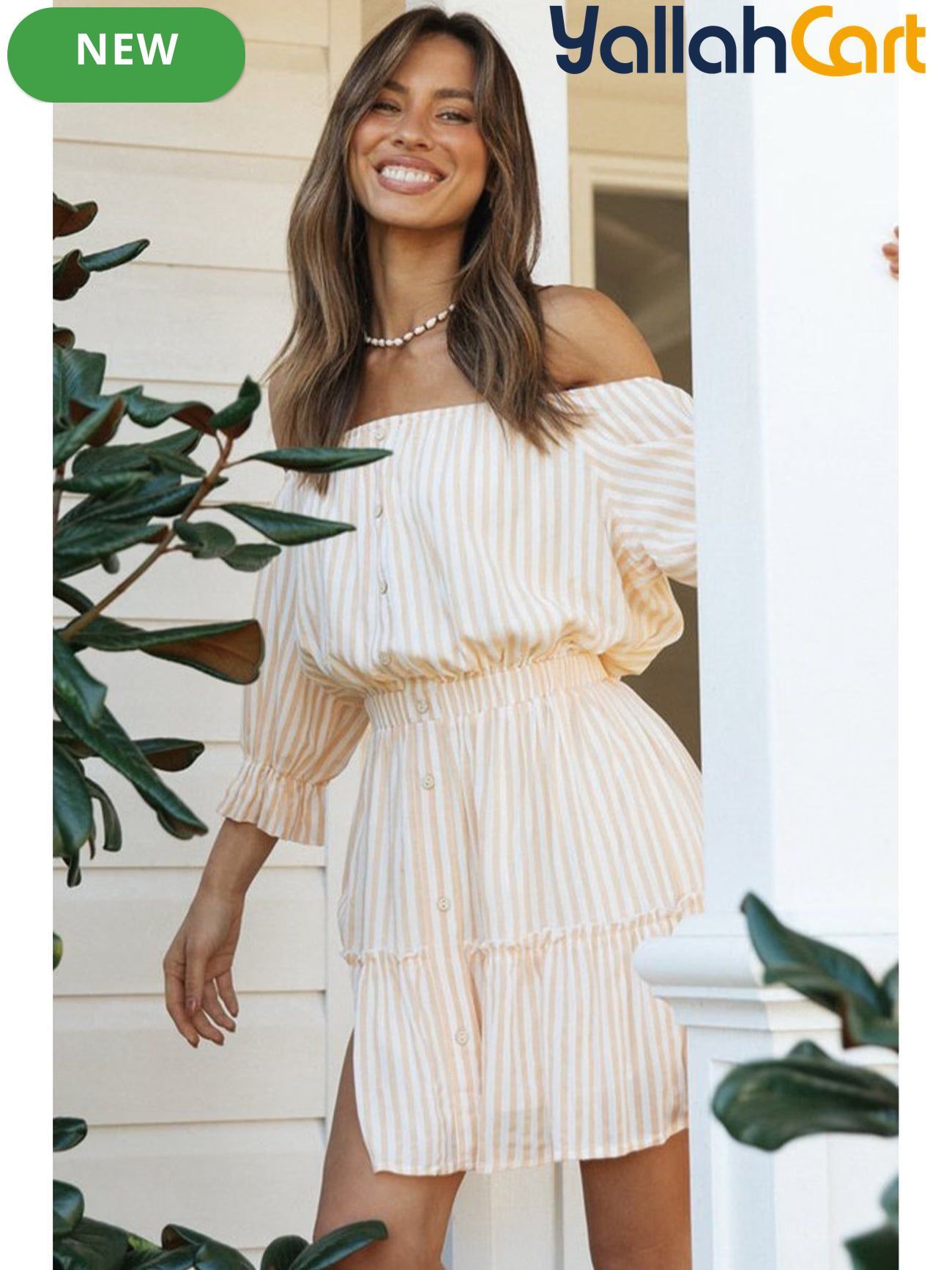Women’s Nordic Striped One-Shoulder Waist-Detail Dress