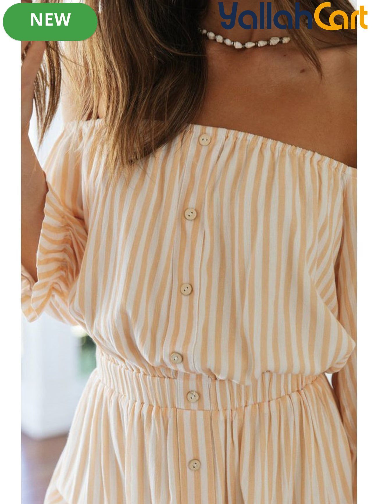 Women’s Nordic Striped One-Shoulder Waist-Detail Dress