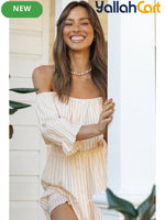 Women’s Nordic Striped One-Shoulder Waist-Detail Dress
