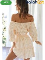 Women’s Nordic Striped One-Shoulder Waist-Detail Dress