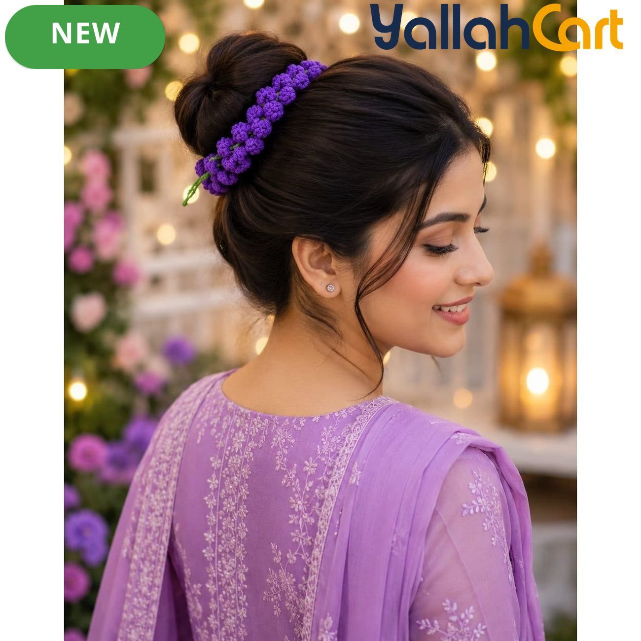 2-Piece Lilac Handmade Crochet Gajrey – Elegant Floral Hair Accessories for Women