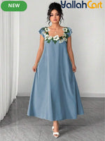 Elegant Plus Size Green Floral Lace Maxi Dress