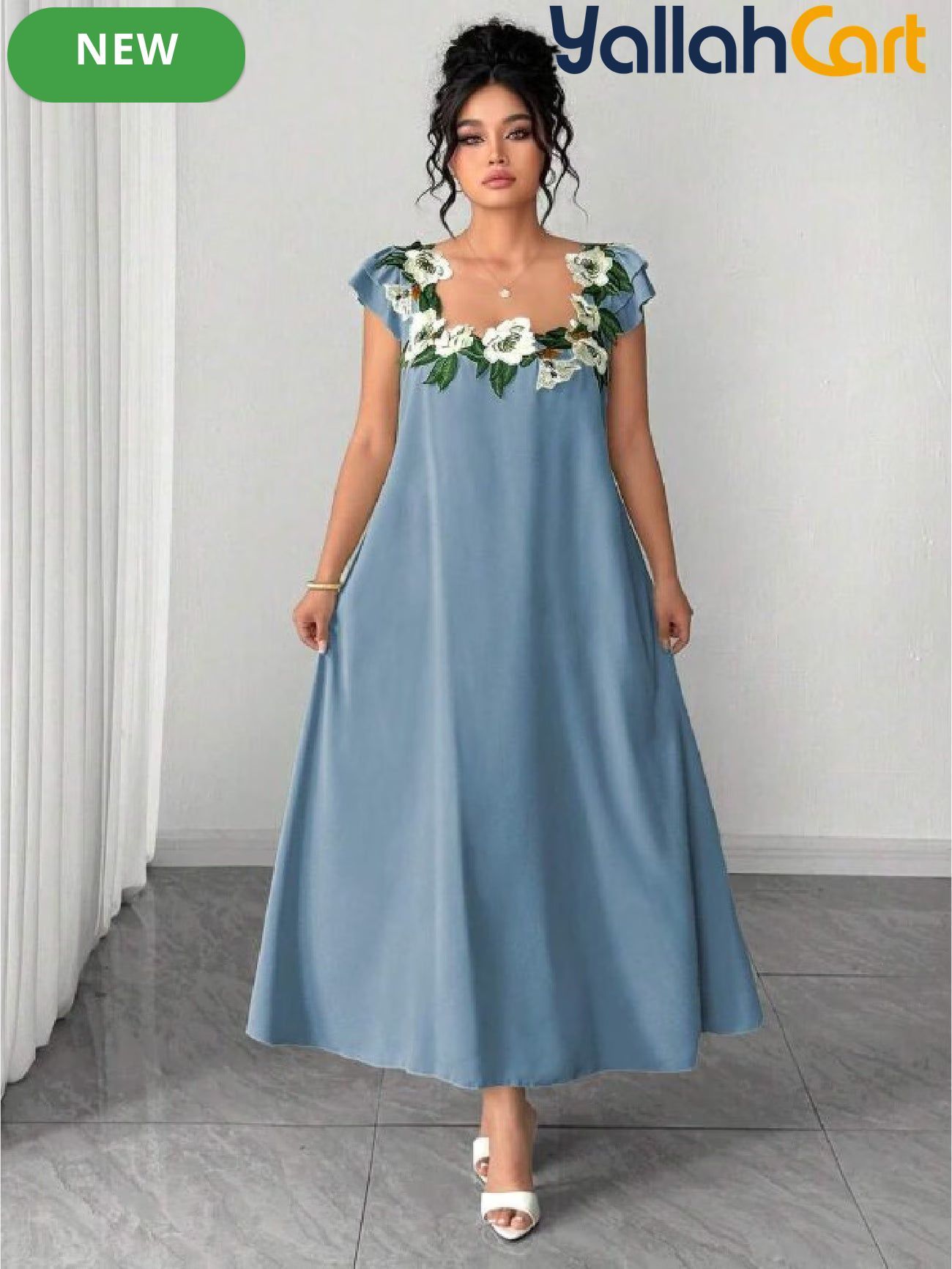 Elegant Plus Size Green Floral Lace Maxi Dress
