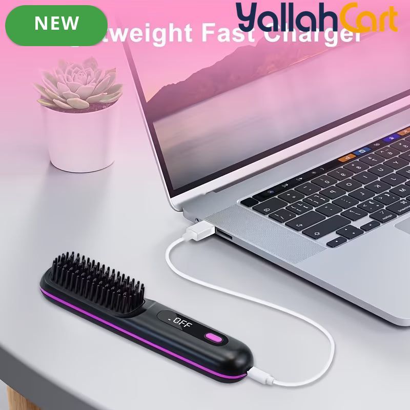 Cordless Hair Straightener Brush – Black, Small, USB Rechargeable