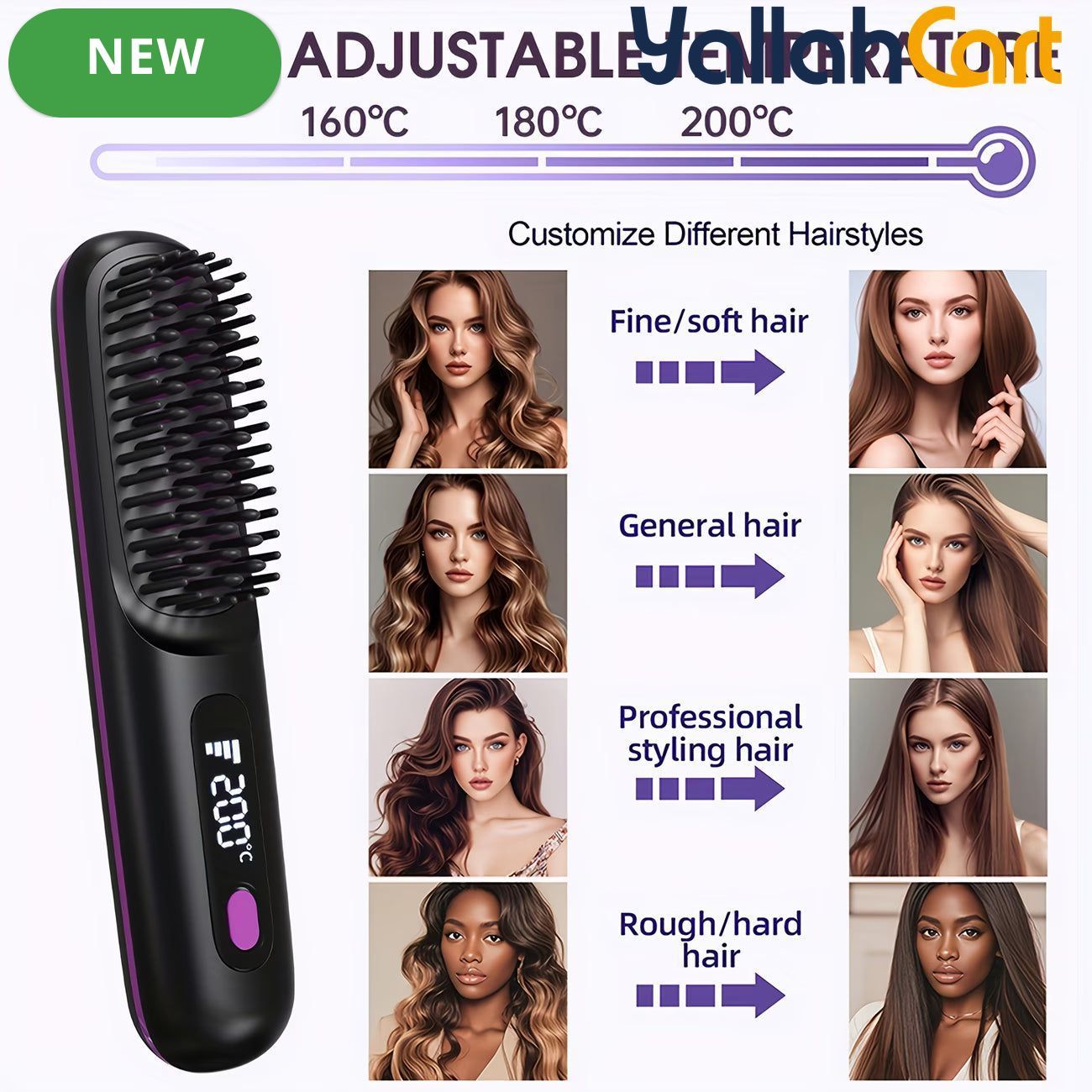 Cordless Hair Straightener Brush – Black, Small, USB Rechargeable