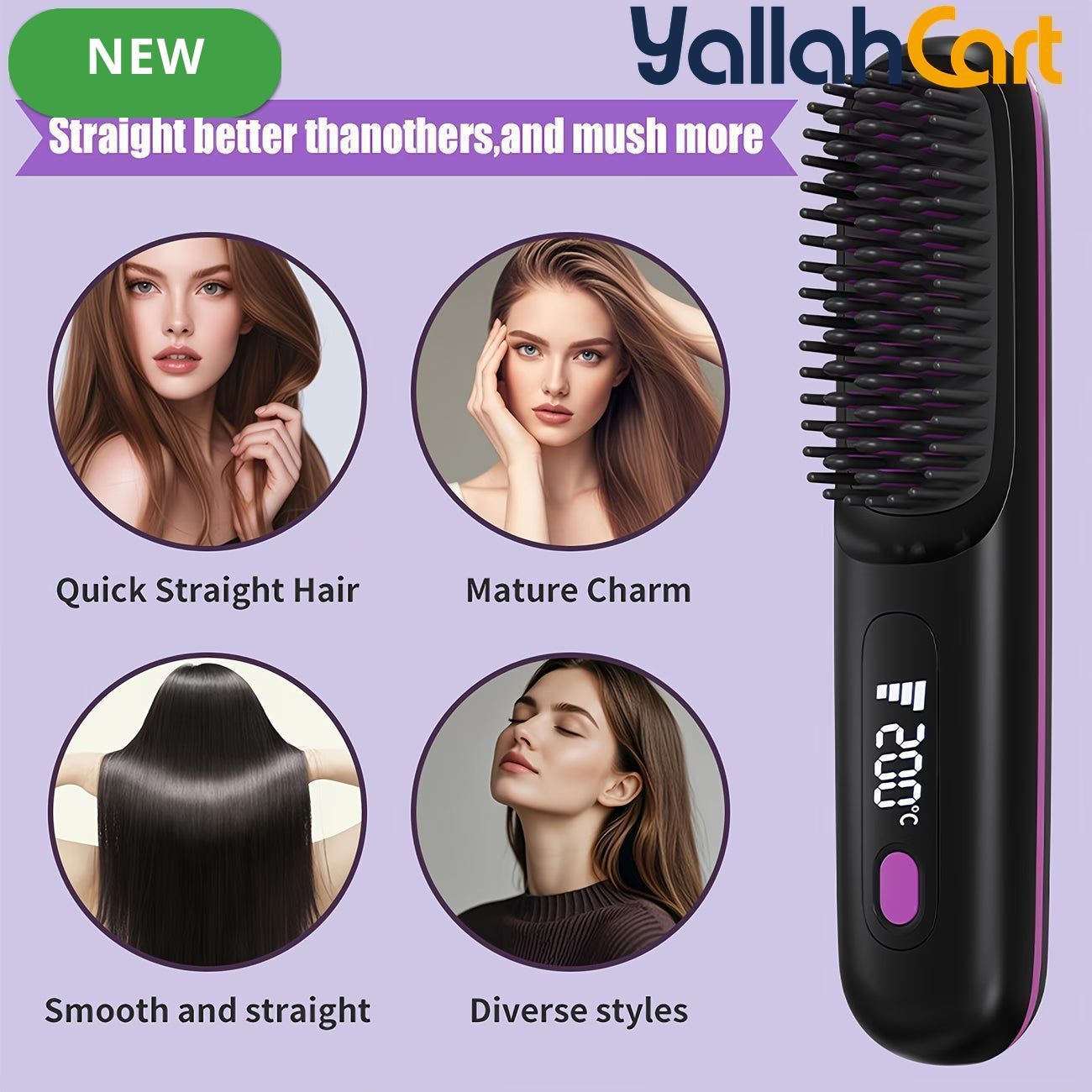 Cordless Hair Straightener Brush – Black, Small, USB Rechargeable