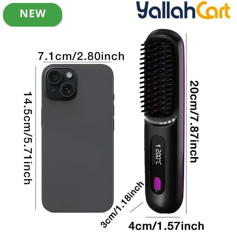 Cordless Hair Straightener Brush – Black, Small, USB Rechargeable
