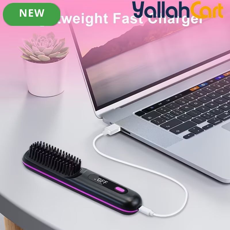 Cordless Hair Straightener Brush – Black, Small, USB Rechargeable