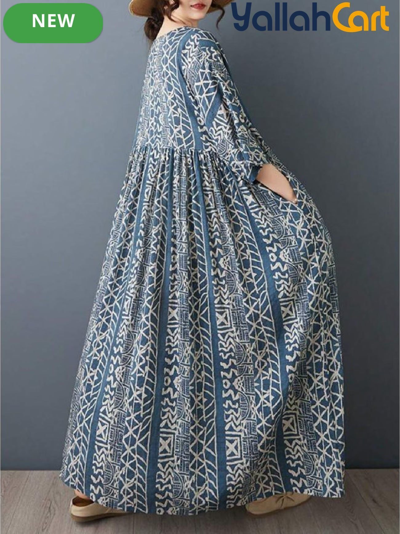 Plus Size Women’s Bohemian A-Line Dress with Batwing Sleeves & Built-In Underdress