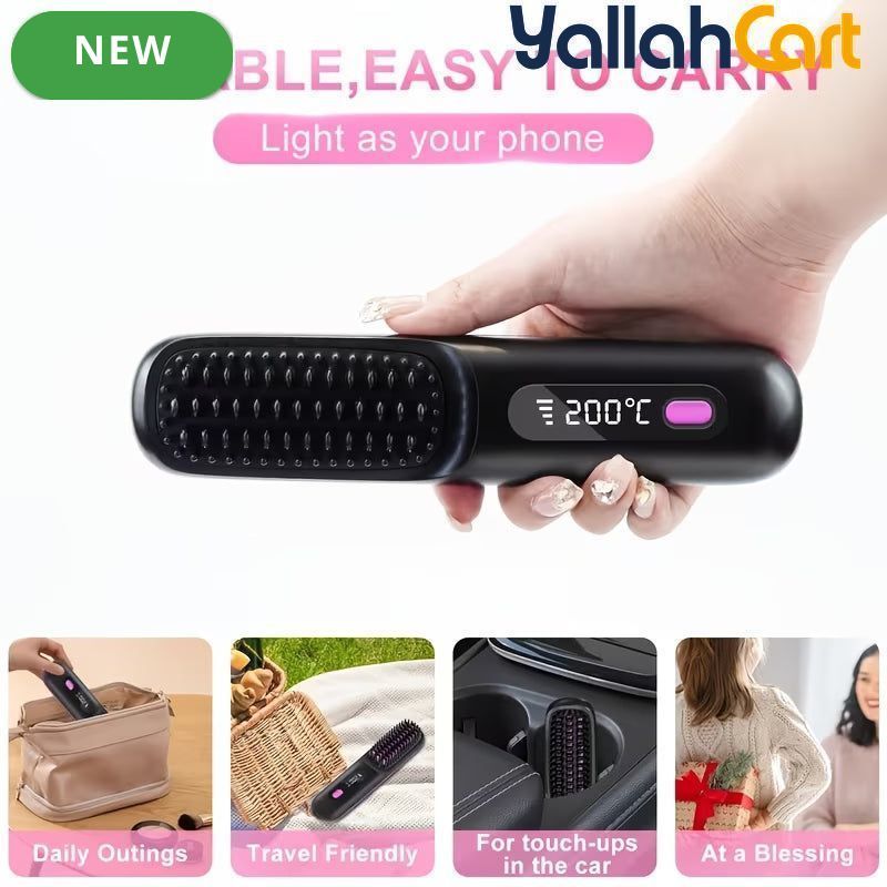 Cordless Hair Straightener Brush – Black, Small, USB Rechargeable