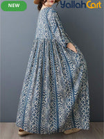 Plus Size Women’s Bohemian A-Line Dress with Batwing Sleeves & Built-In Underdress