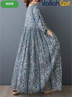 Plus Size Women’s Bohemian A-Line Dress with Batwing Sleeves & Built-In Underdress