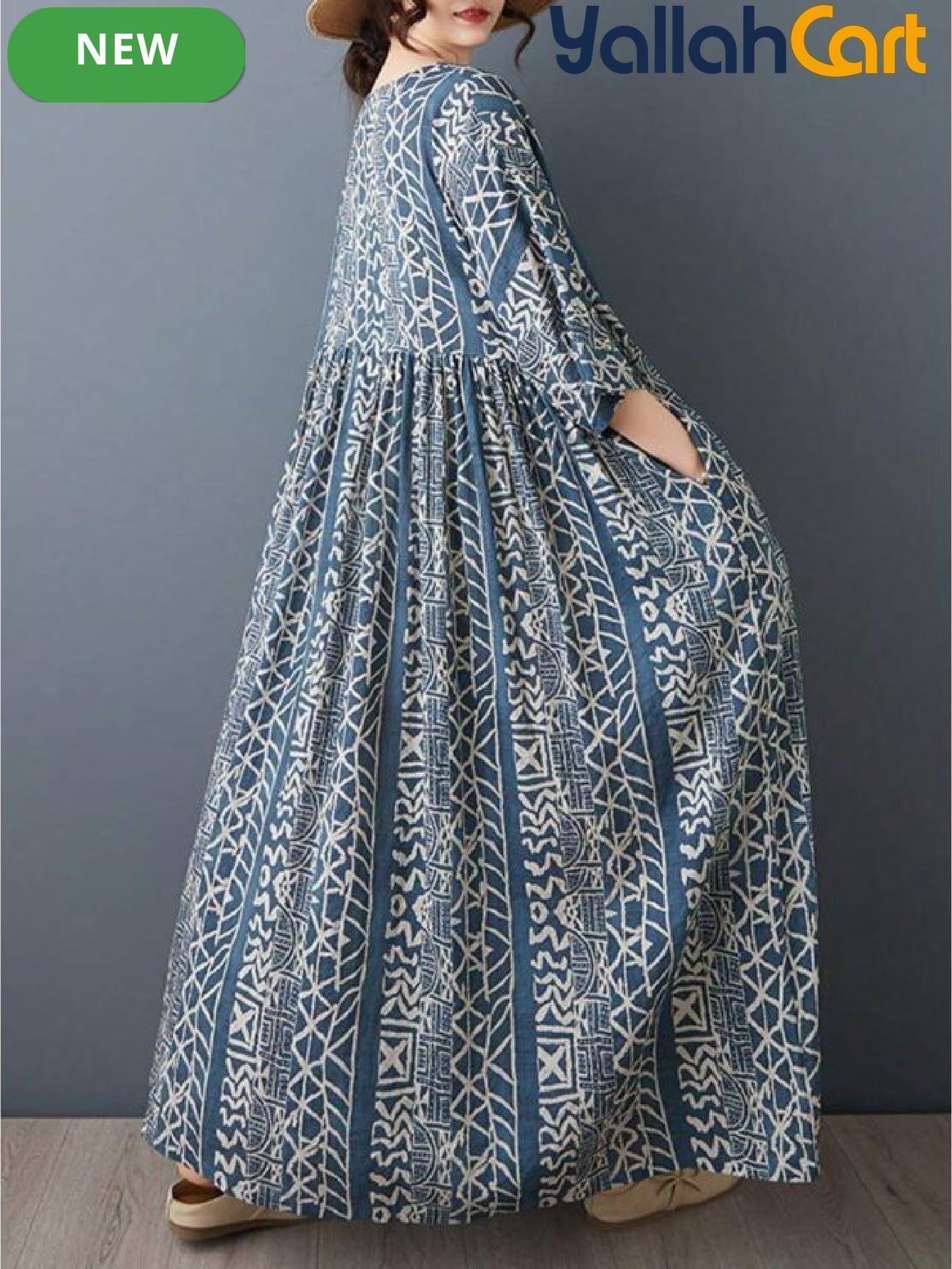 Plus Size Women’s Bohemian A-Line Dress with Batwing Sleeves & Built-In Underdress