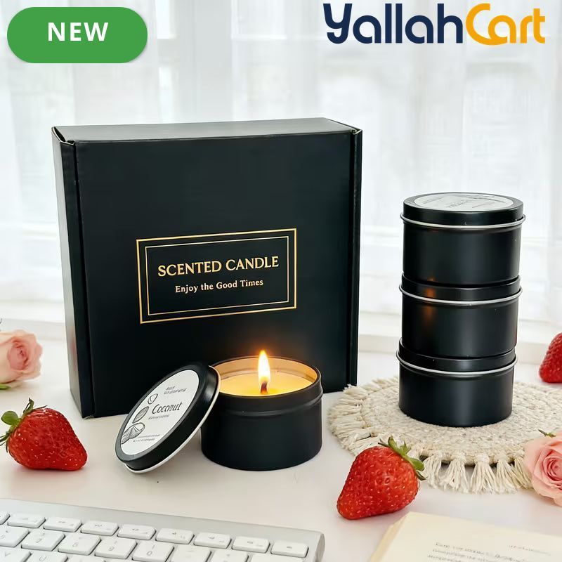 4-Piece Scented Candle Gift Set – Lavender, Rose, Strawberry & Coconut
