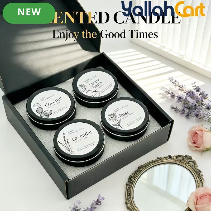 4-Piece Scented Candle Gift Set – Lavender, Rose, Strawberry & Coconut