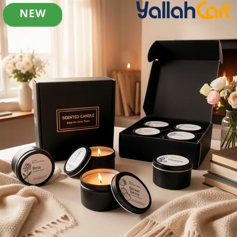 4-Piece Scented Candle Gift Set – Lavender, Rose, Strawberry & Coconut