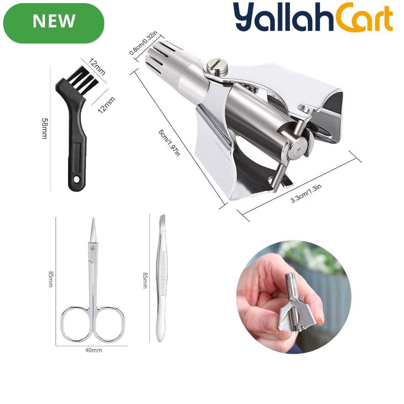 3-Piece Portable Manual Nose Hair Trimmer – Stainless Steel Color, Compact Size, Waterproof & Battery-Free
