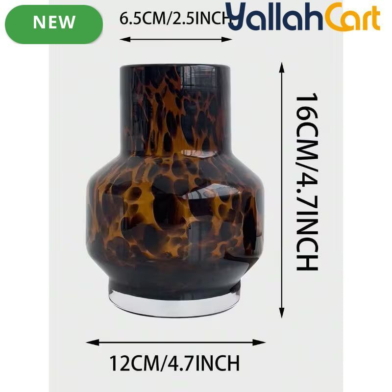 Luxury Tortoiseshell Glass Vase – Vintage Wabi-Sabi Cylinder Flower Holder with Tiger Design