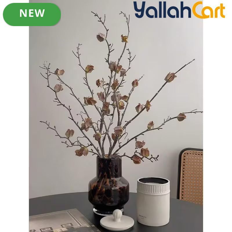 Luxury Tortoiseshell Glass Vase – Vintage Wabi-Sabi Cylinder Flower Holder with Tiger Design