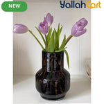Luxury Tortoiseshell Glass Vase – Vintage Wabi-Sabi Cylinder Flower Holder with Tiger Design