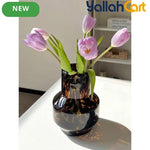 Luxury Tortoiseshell Glass Vase – Vintage Wabi-Sabi Cylinder Flower Holder with Tiger Design