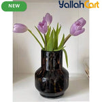 Luxury Tortoiseshell Glass Vase – Vintage Wabi-Sabi Cylinder Flower Holder with Tiger Design