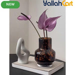 Luxury Tortoiseshell Glass Vase – Vintage Wabi-Sabi Cylinder Flower Holder with Tiger Design