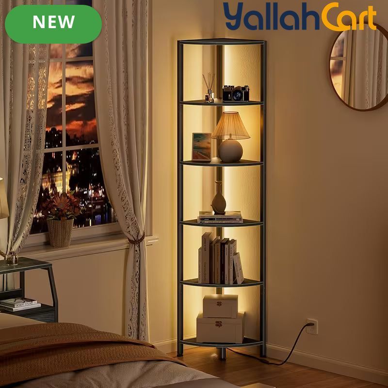 Yanara 6-Tier Corner Shelf with LED Lighting – 166cm Ladder-Style Storage Organizer