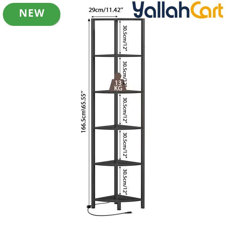 Yanara 6-Tier Corner Shelf with LED Lighting – 166cm Ladder-Style Storage Organizer