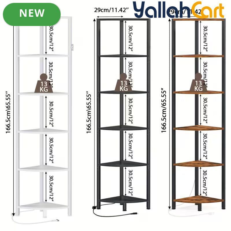 Yanara 6-Tier Corner Shelf with LED Lighting – 166cm Ladder-Style Storage Organizer